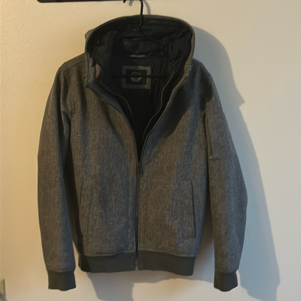 Dockers Men Grey Zip Hoodie Lining Nylon/Poly Winter Ski Jacket .S
